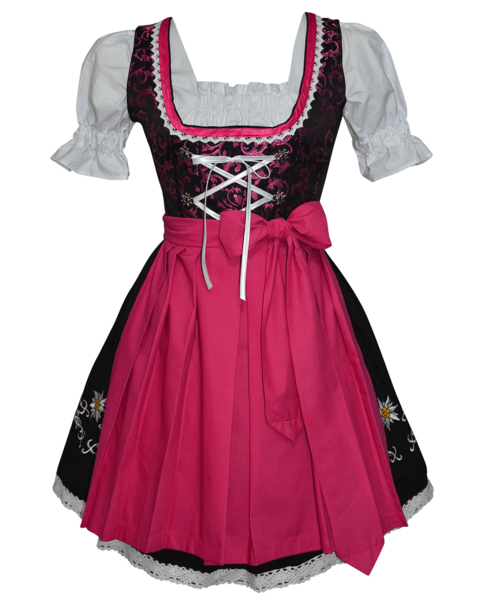 Short Black & Pink Floral German Woman Oktoberfest Dirndl Dress 3