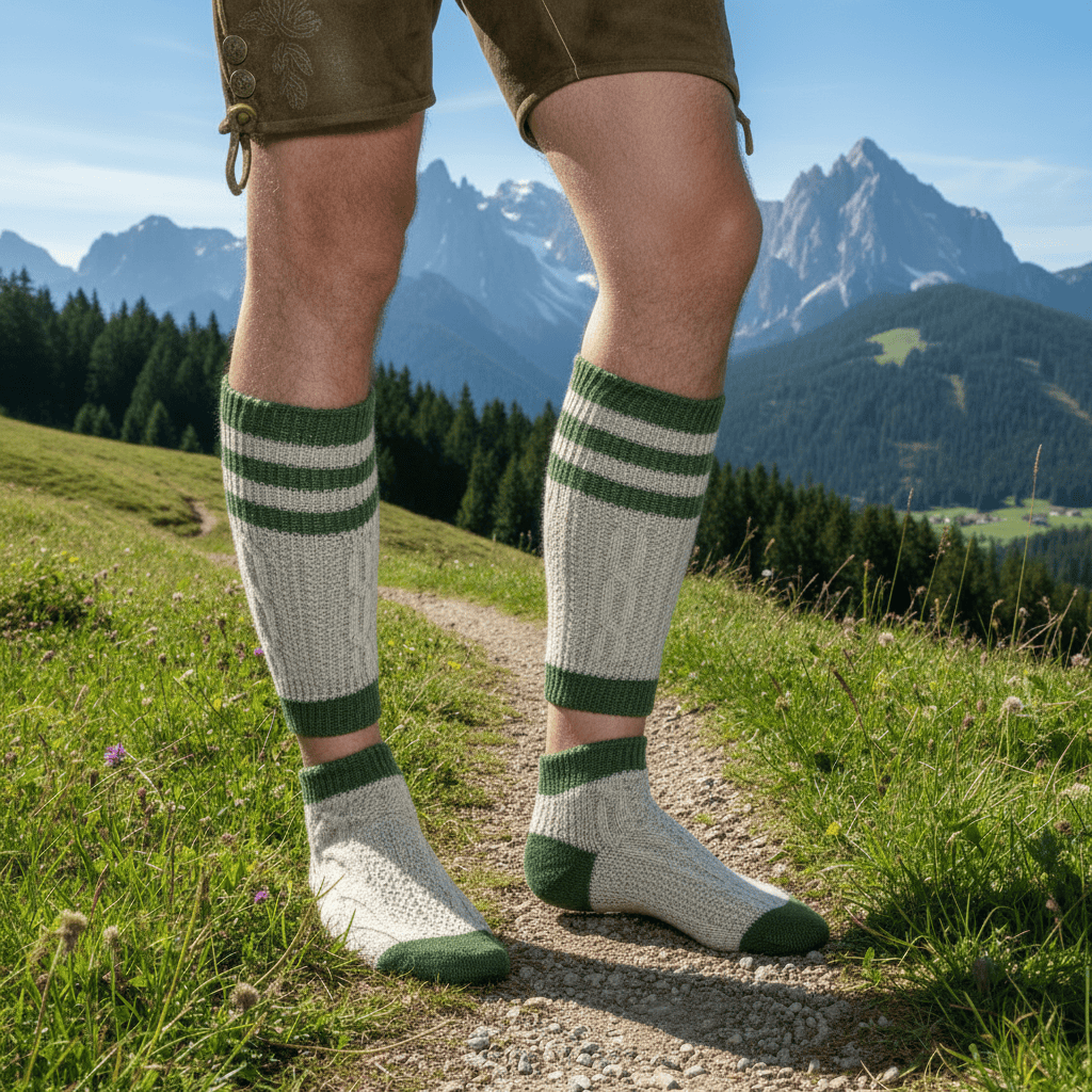Mens beige knee-high braided lederhosen socks (pair) – Edelweiss Creek