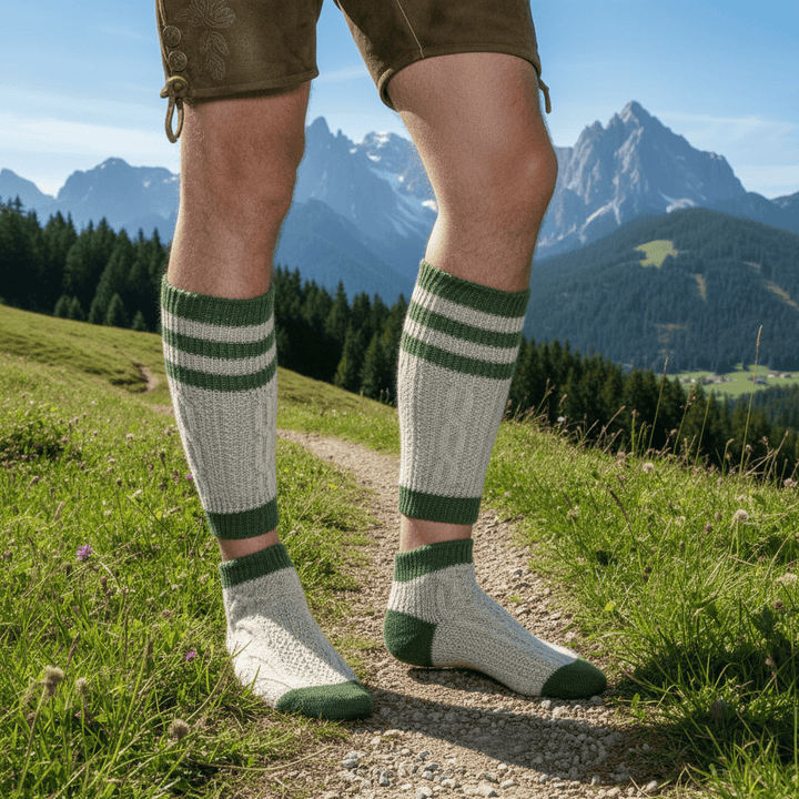 Mens beige knee-high braided lederhosen socks (pair) – Edelweiss Creek
