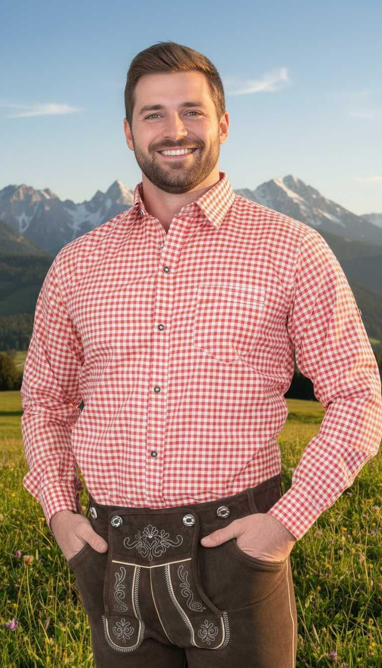 Mens Red and White Plaid Shirt For Lederhosen – Edelweiss Creek