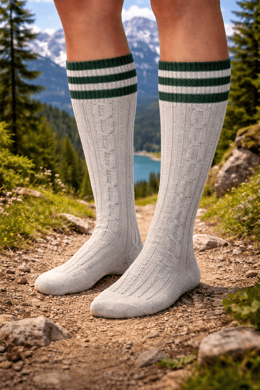 Mens beige knee-high braided lederhosen socks (pair) – Edelweiss Creek