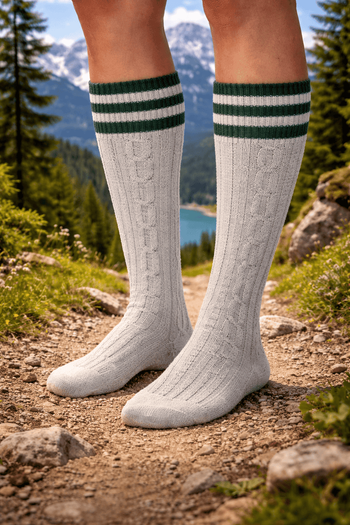Mens beige knee-high braided lederhosen socks (pair) – Edelweiss Creek