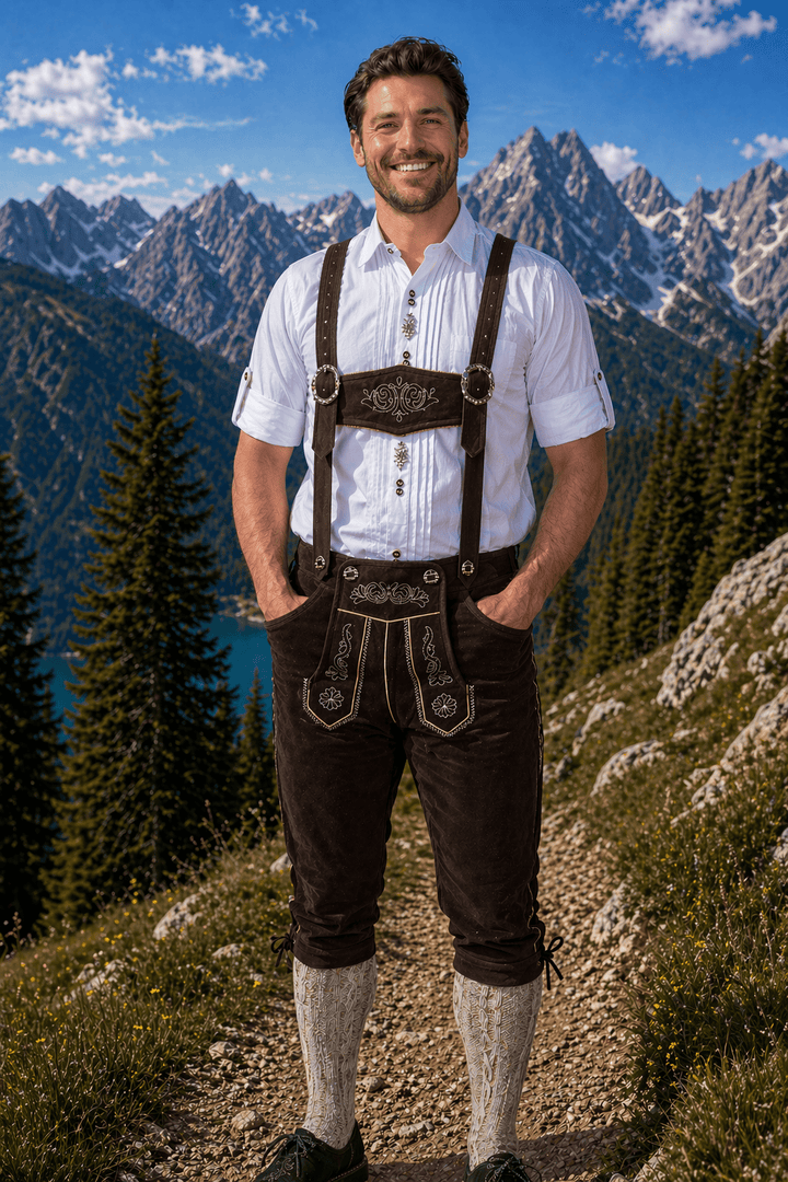 Edelweiss Creek  Brown Leather Lederhosen Pants - Bundhosen for Men