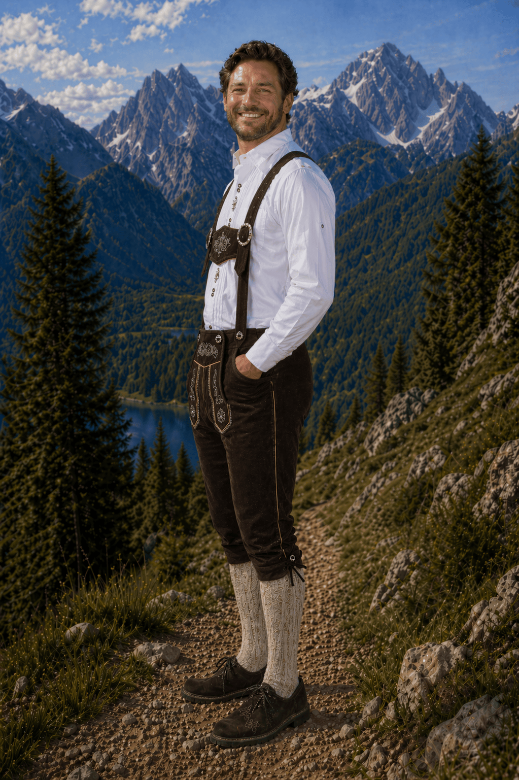 Edelweiss Creek  Brown Leather Lederhosen Pants - Bundhosen for Men