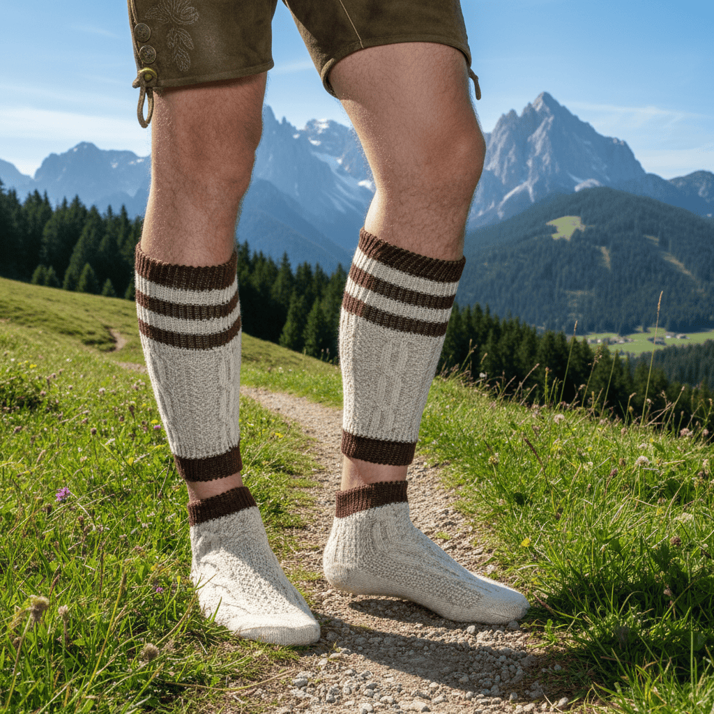 Mens beige knee-high braided lederhosen socks (pair) – Edelweiss Creek