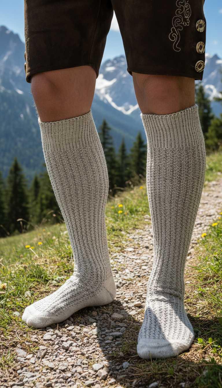 Mens beige knee-high braided lederhosen socks (pair) – Edelweiss Creek