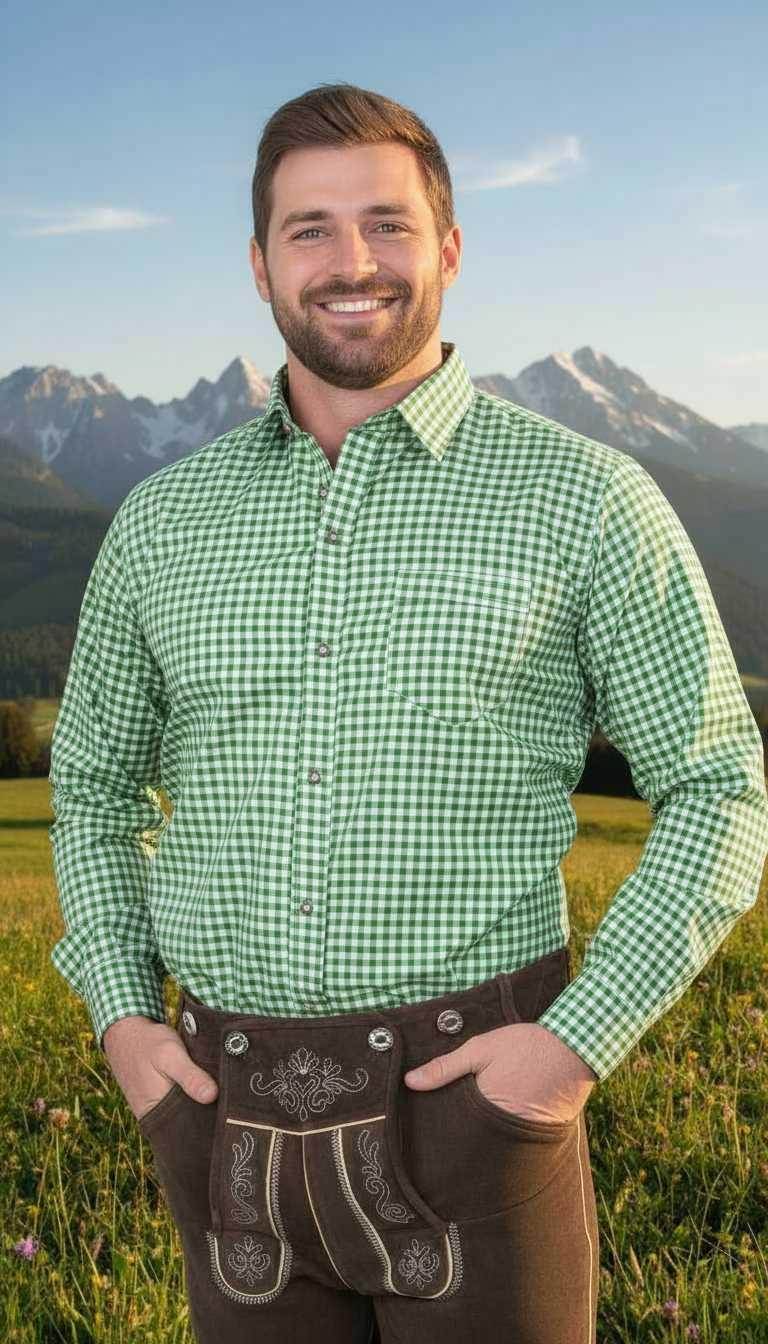 Mens Green and White Plaid Shirt For Lederhosen – Edelweiss Creek
