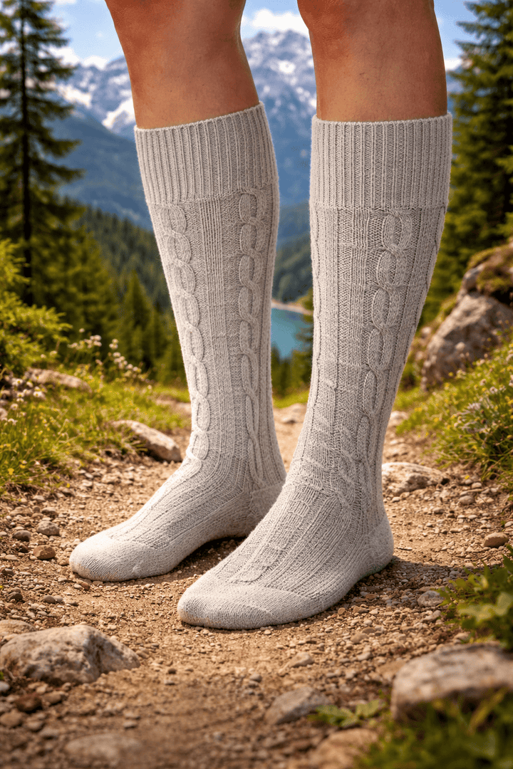 Mens beige knee-high braided lederhosen socks (pair) – Edelweiss Creek