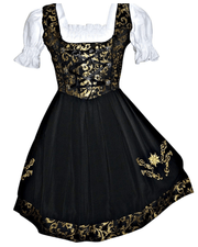 Black and Gold Oktoberfest Dirndl Dress Set with Lace Apron and White Crop Top Blouse