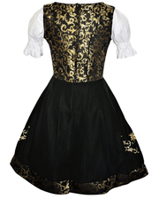 Black and Gold Oktoberfest Dirndl Dress Set with Lace Apron and White Crop Top Blouse