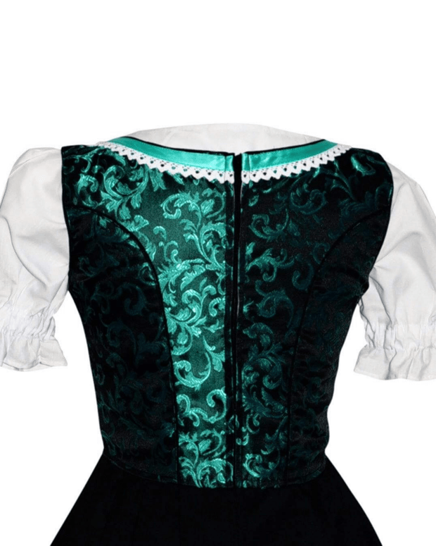 Elegant German Dirndl Set - Short Black Dirndl Dress Set with Aqua Green Apron and White Crop Top