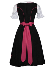 Traditional German Oktoberfest 3 Piece Black Dirndl Dress Set with Pink Apron and Traditional White Crop Top Blouse